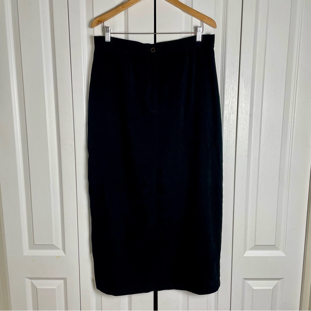 Vintage 90s Whimsigoth Faux Suede Midi Skirt Women’s 16 Black Long Pencil Pocket - Picture 2 of 15
